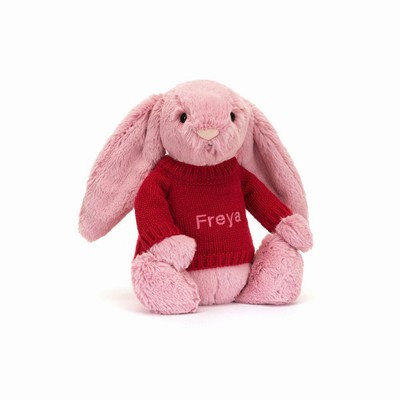 Jellycat Bashful Tulip Pink Bunny with Red Jumper Australia | 746398FYU